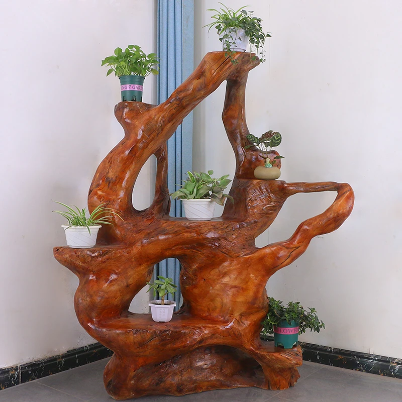 根雕花架实木天然树头香樟木原木根艺盆景客厅树桩摆件MH10635