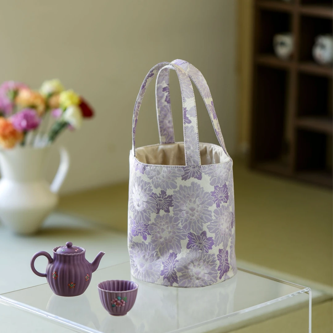 百垚纯手工布艺牡丹花收纳包创意清新茶包户外便携旅行茶具收纳袋