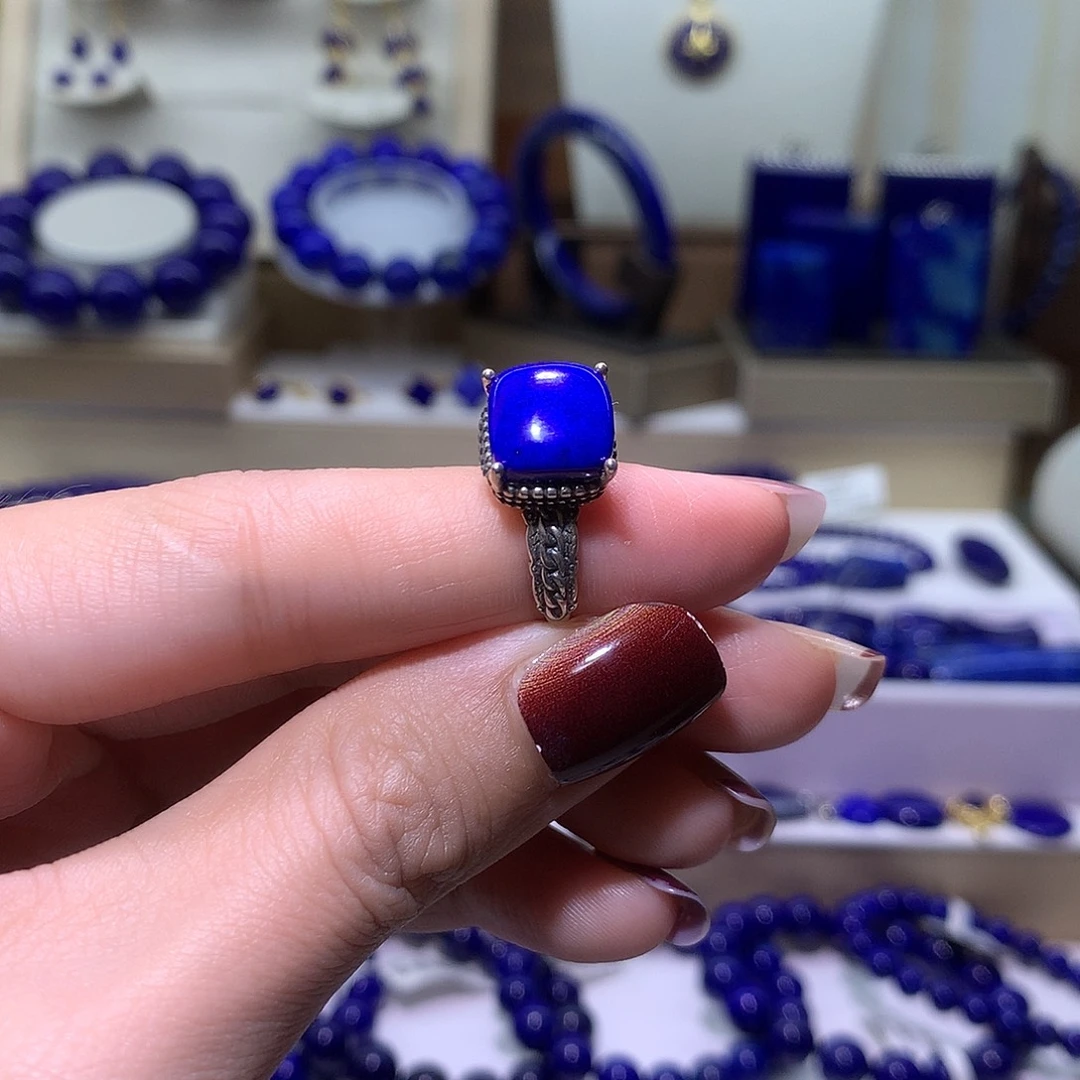 青金石合金天然原矿戒指