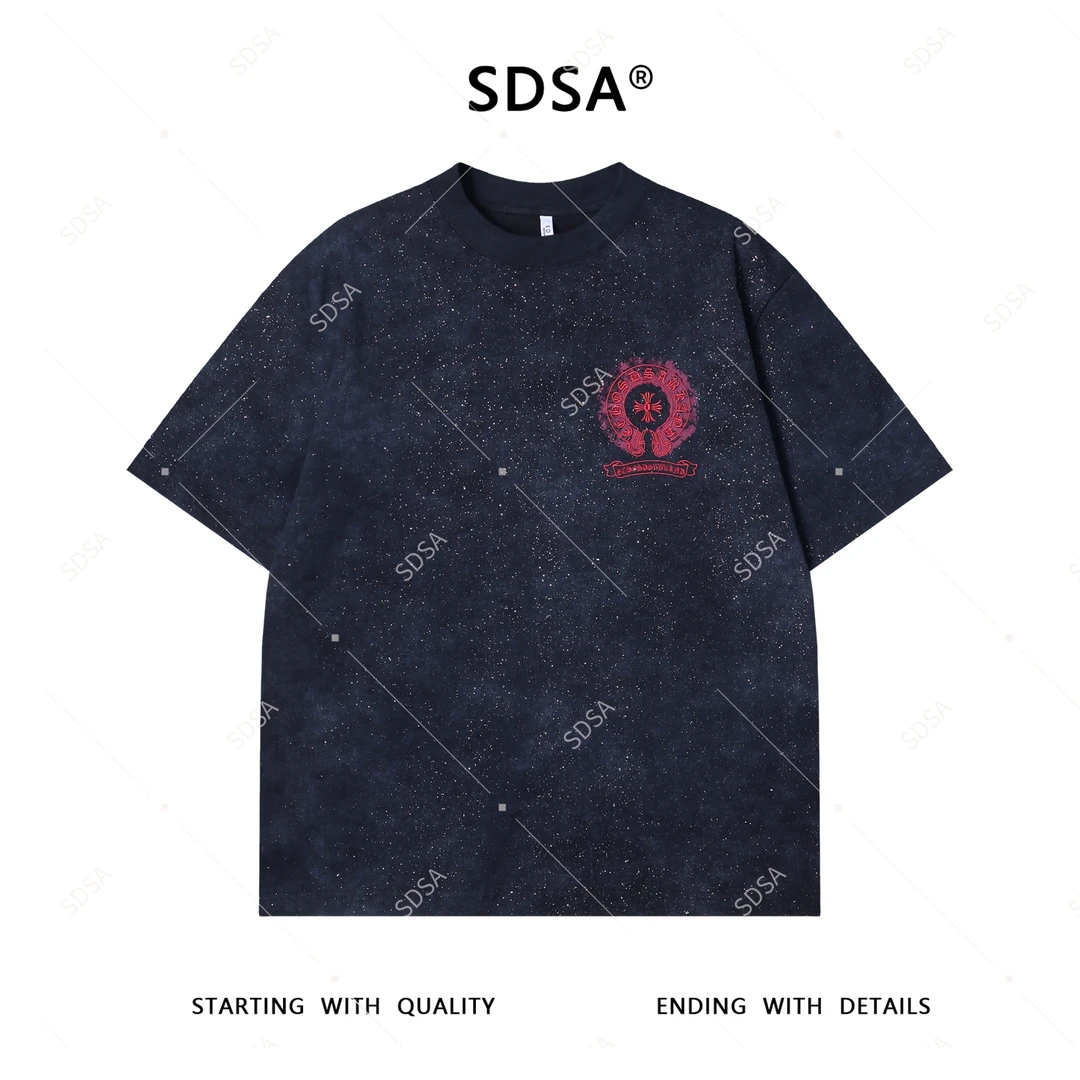 夏季高级感新款男士潮牌满天星刺绣十字字母短袖T恤休闲时尚上衣