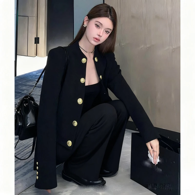 【两件套】【有里布】小香风圆领显瘦西装外套女短款开衫+长裤TX0101