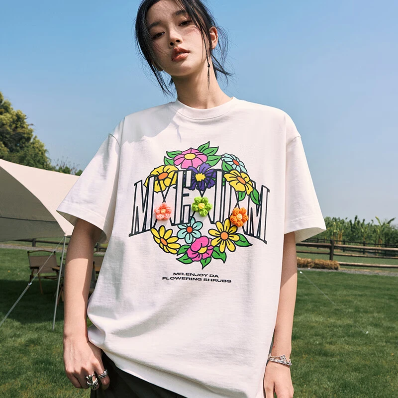 MEDM24SS绣球花设计感短袖T恤男夏季国潮宽松街头休闲情侣体恤衫