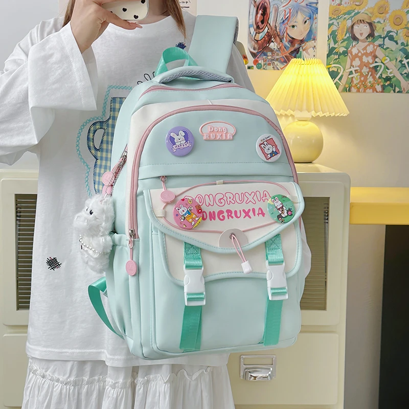 书包女轻便小学生休闲双肩包女小清新百搭高中生彩色书包儿童书包