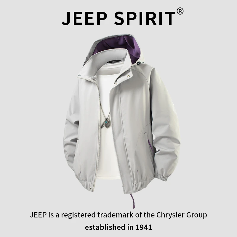 JEEPSPIRIT吉普连帽男士夹克宽松百搭美式潮流纯色2025款休闲外套