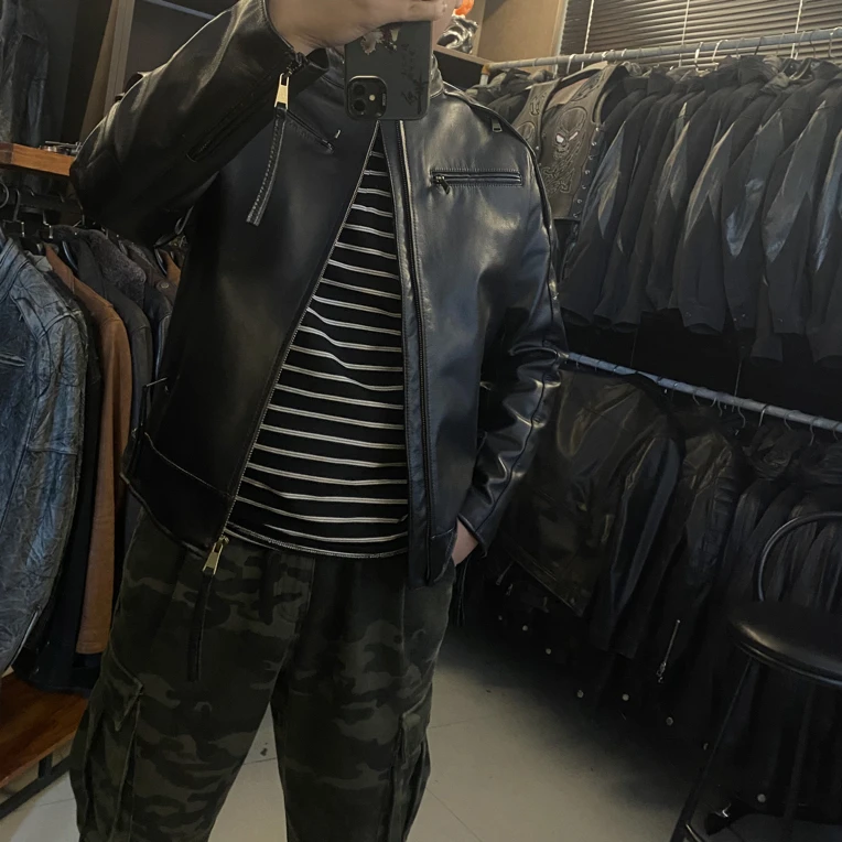 2388真皮牛皮男士皮夹克