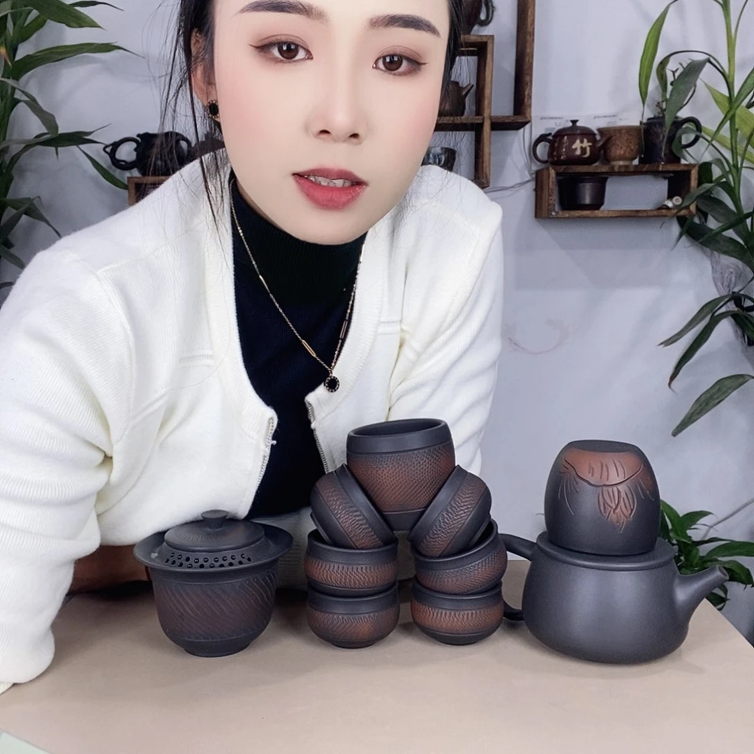 性*建水紫陶400黑金刚九件套➕一主