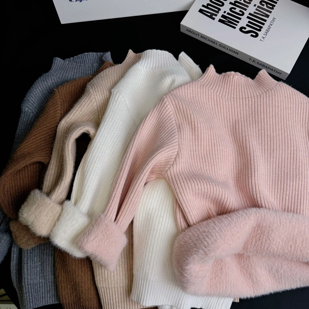 【加绒加厚】儿童秋冬毛衣男女童韩版上衣针织衫纯色百搭套头打底衫