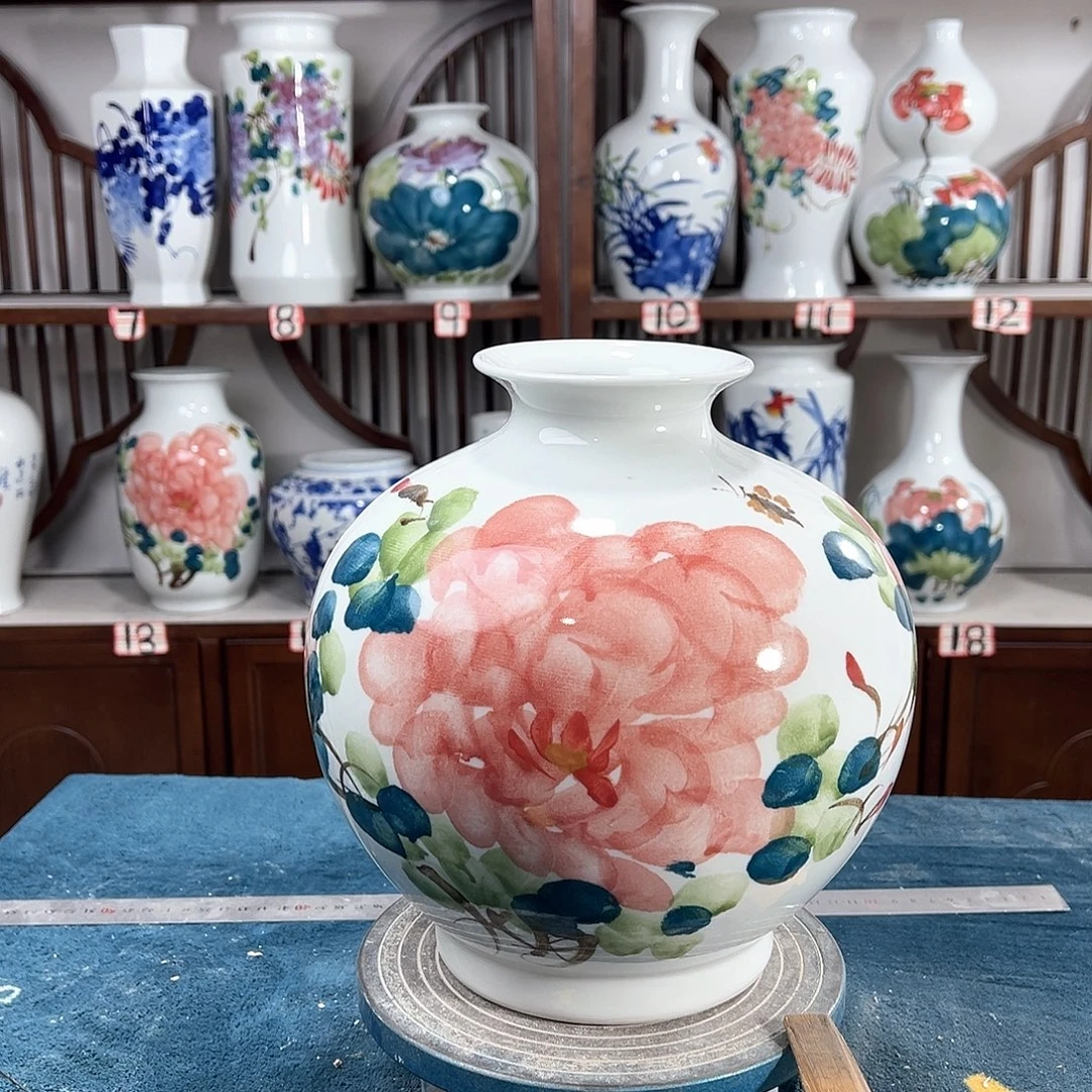 摆件景德镇陶瓷石红牡花