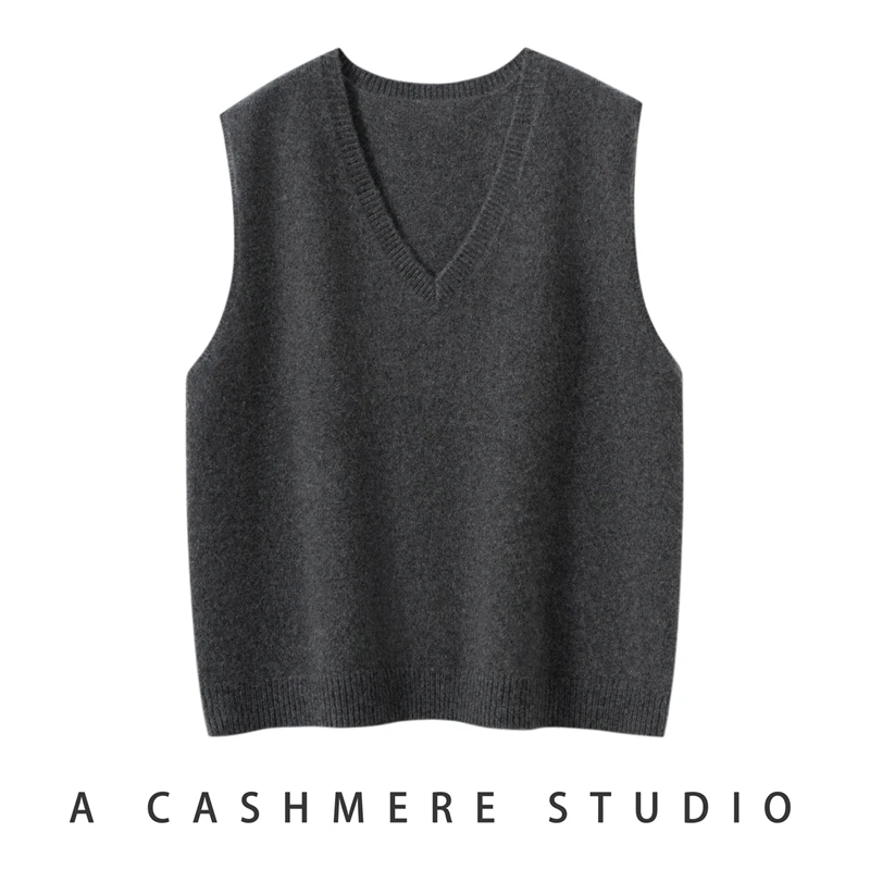 100%小山羊绒正肩V领马甲背心纯色百搭基础款针织坎肩190-200g