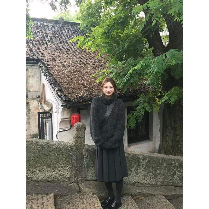 秋季时尚设计感慵懒风显瘦修身百搭上衣气质高腰a字半身裙套装女