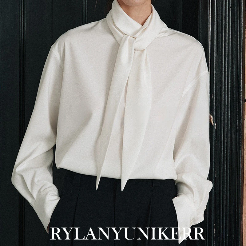 RYLAN老钱风静奢轻盈舒适系带飘带衬衫