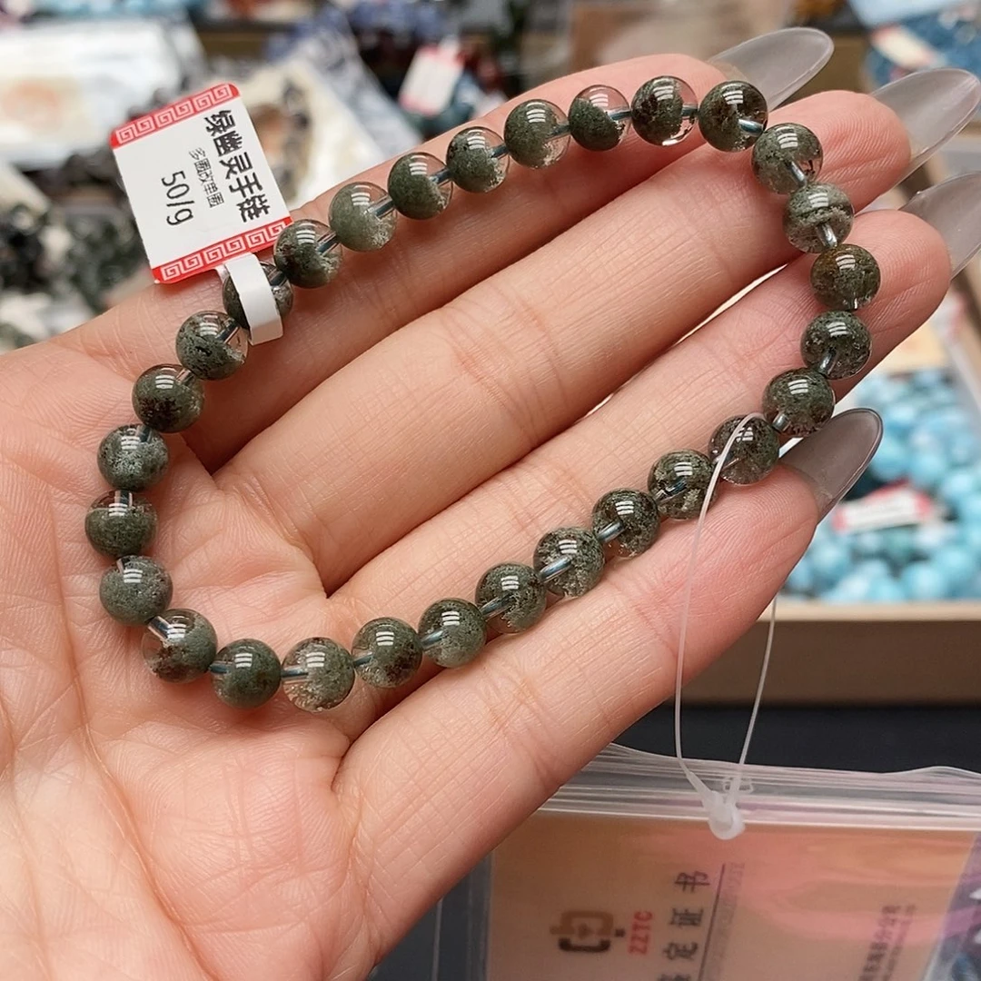 未镶嵌手链水晶h116绿幽灵千层6+