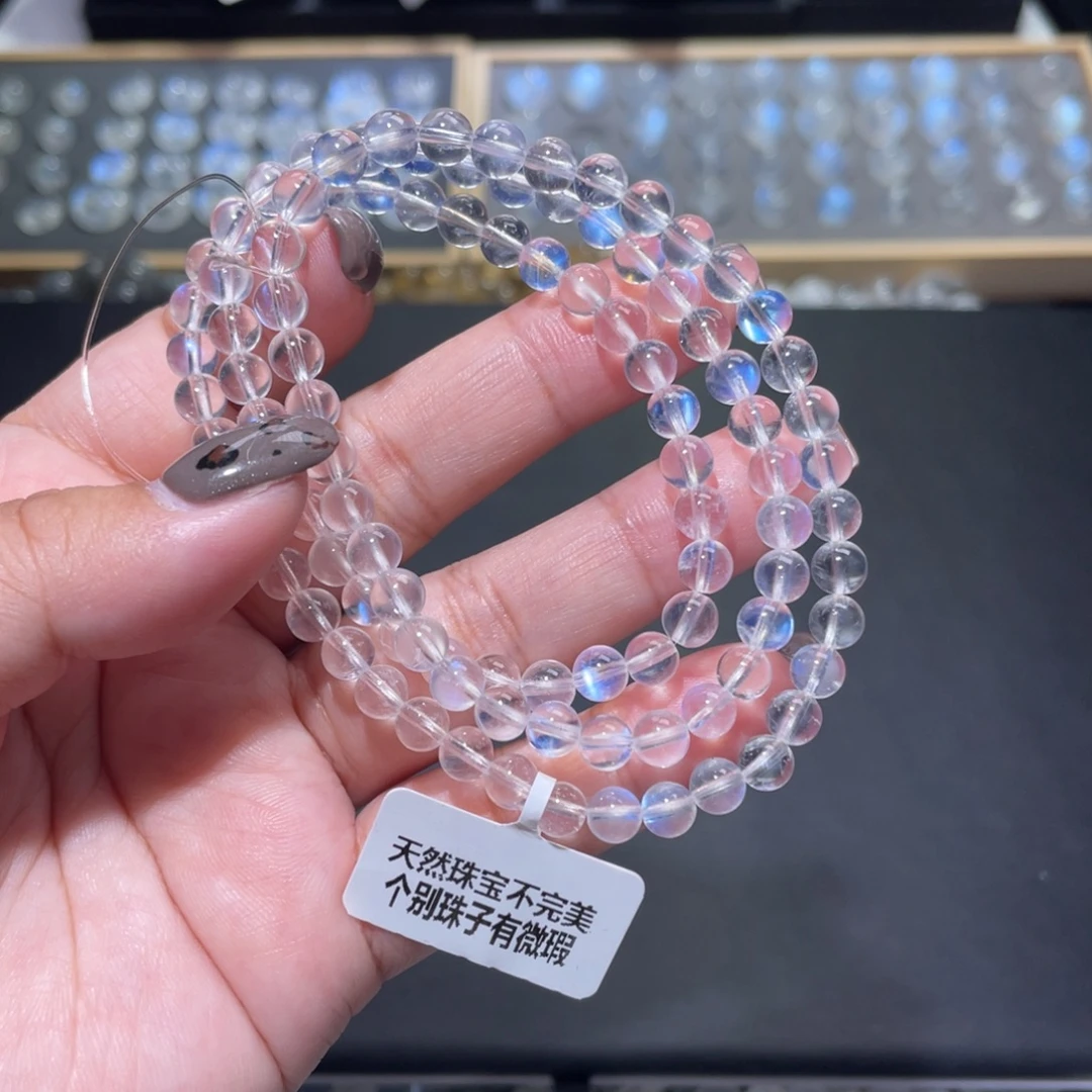 长石手链未镶嵌玻璃体蓝月光手链多圈5.5mm