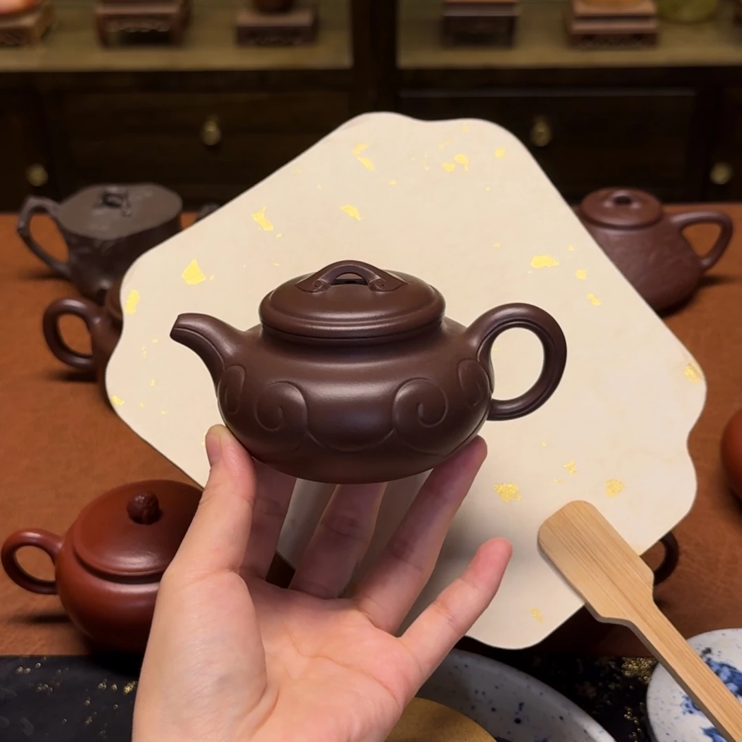 茶壶紫砂200cc，仿古如意，老紫泥