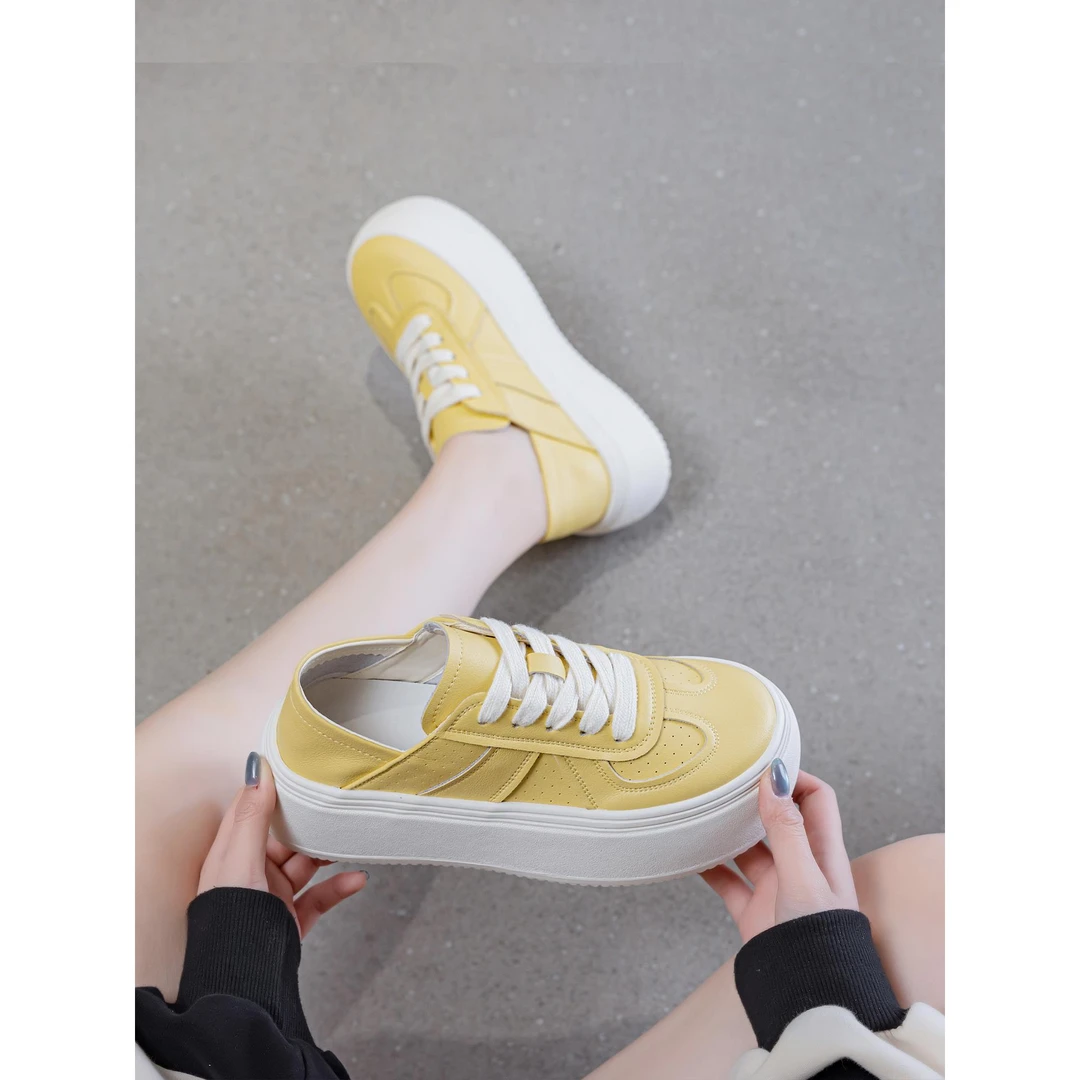 真皮两穿厚底板鞋女增高小白鞋子女百搭单鞋2025秋季新款休闲运动