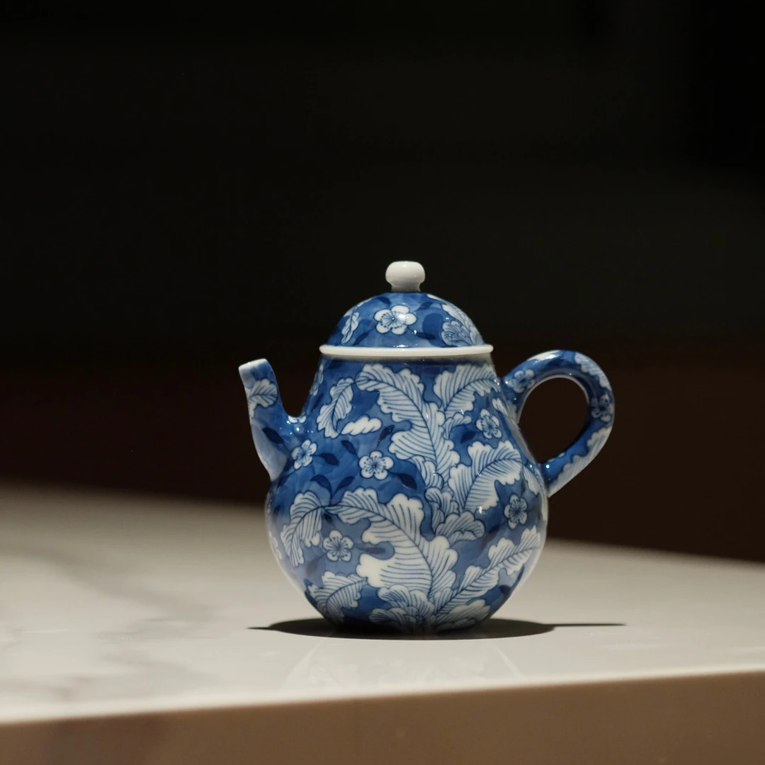 当代 【福器】青花蕉叶冰梅纹小梨壶110ml 泡茶壶 瓷壶