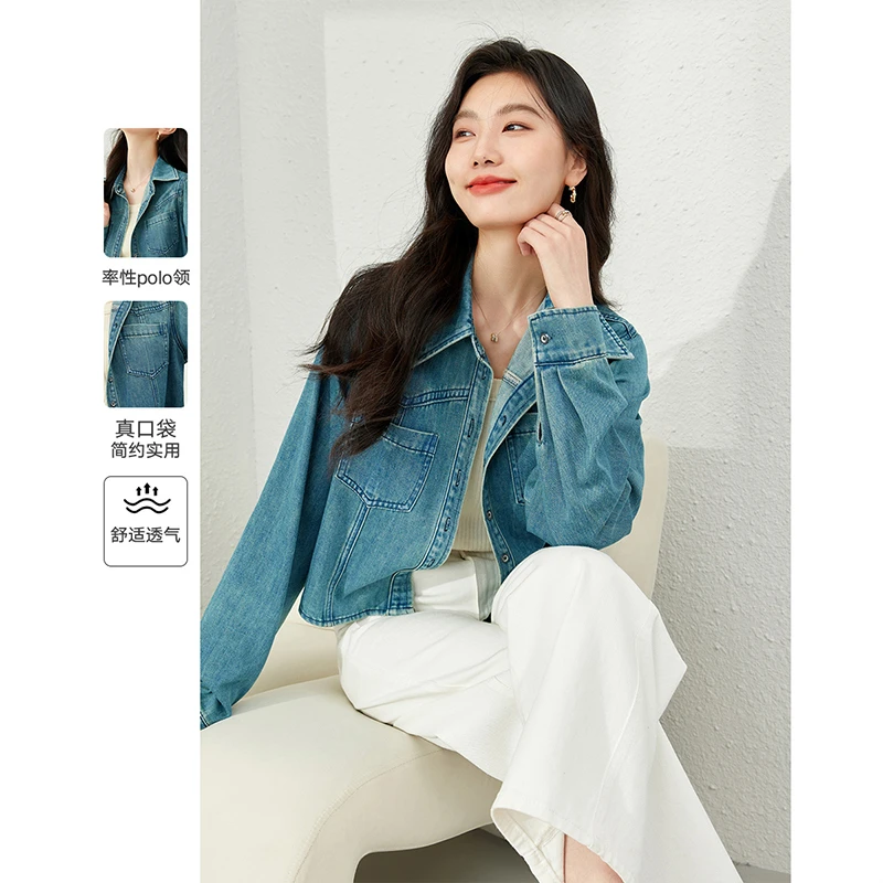 *复古牛仔衣衬衫女外套2025新款短款衬衣气质显瘦上衣M5100