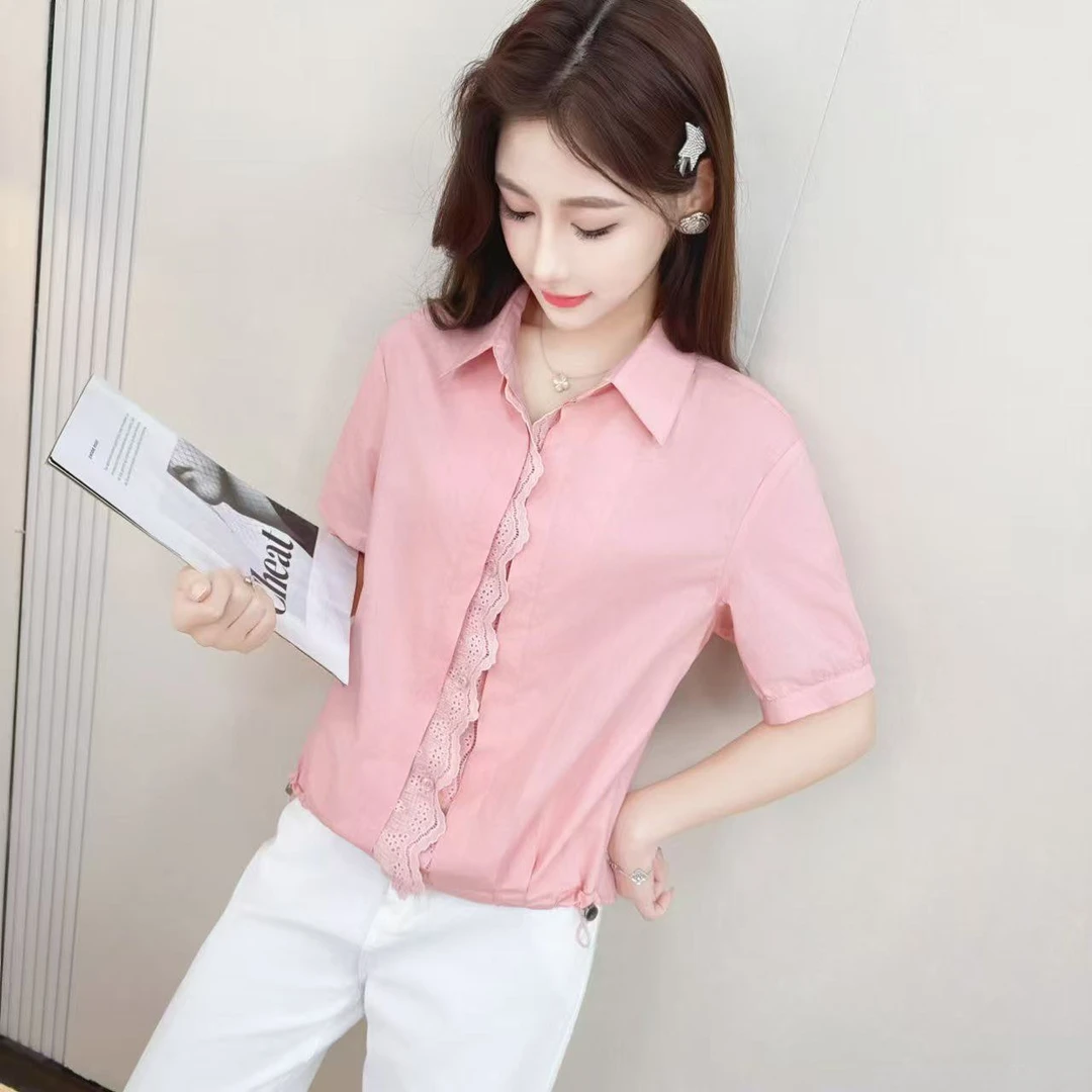 2502#夏季新款气质显瘦百搭减龄蕾丝衬衣【A4-4】