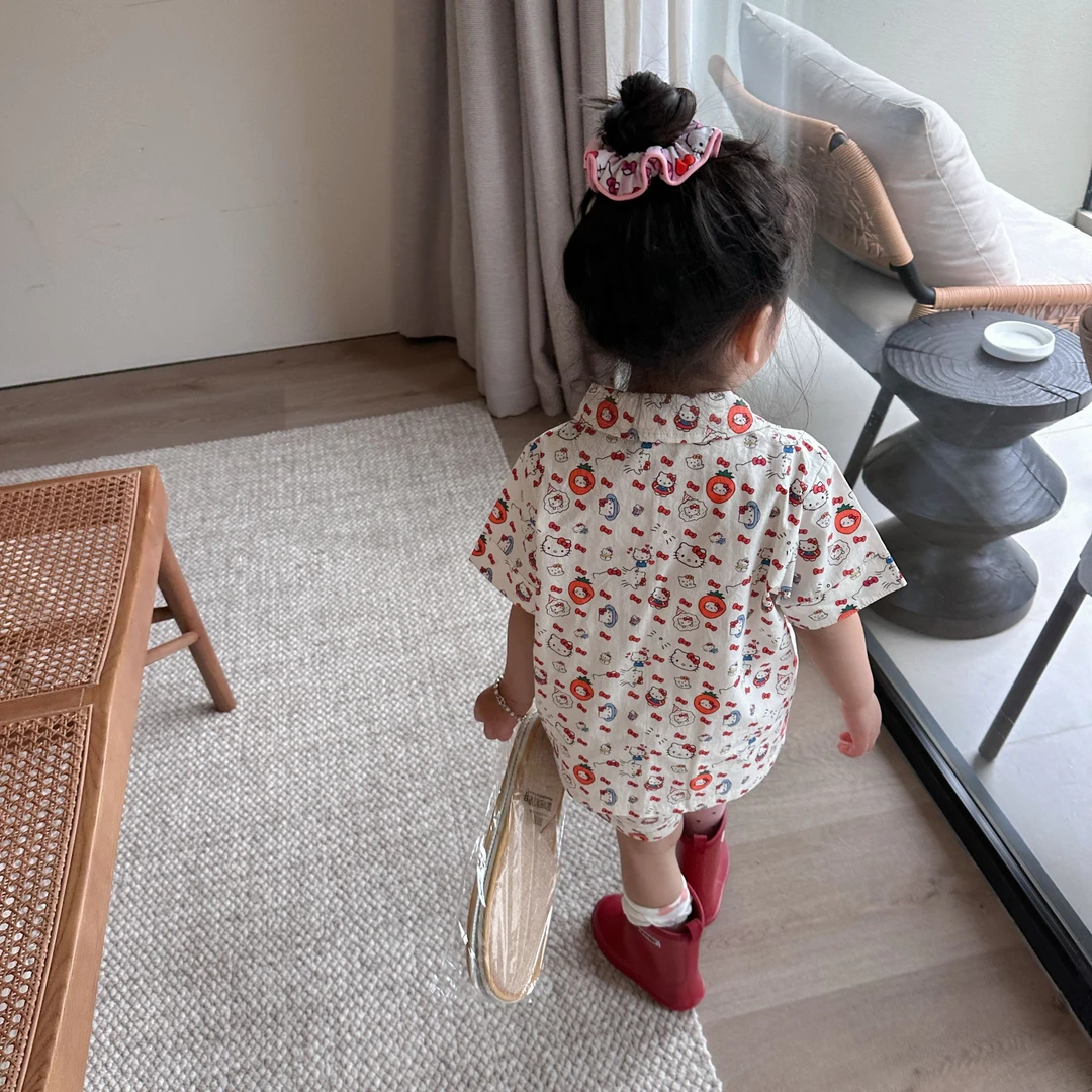 壹妈童装女童家居服套装夏季洋气儿童KT猫卡通短袖睡衣裤子两件套