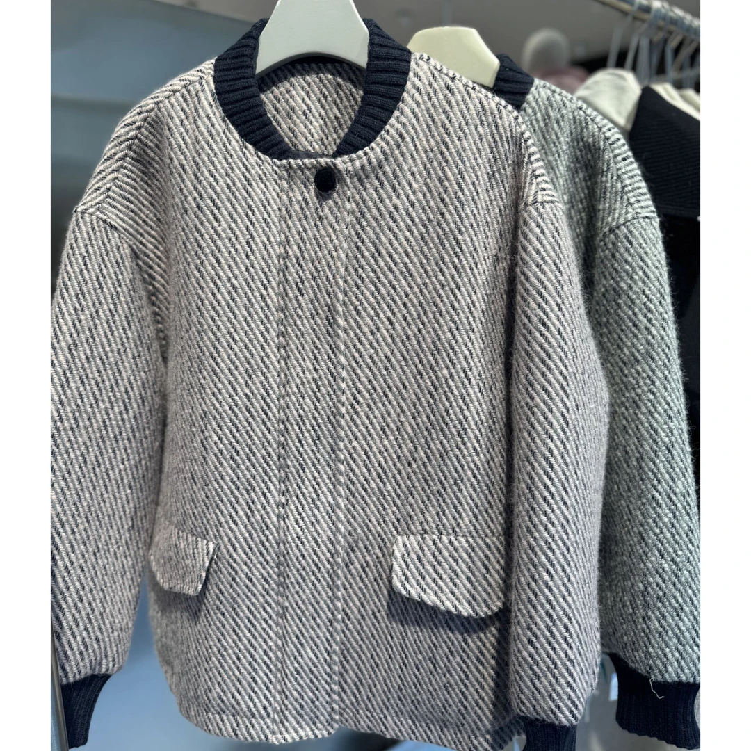 直下摆女短外套宽松冬季棒球风韩版加厚羊毛8112