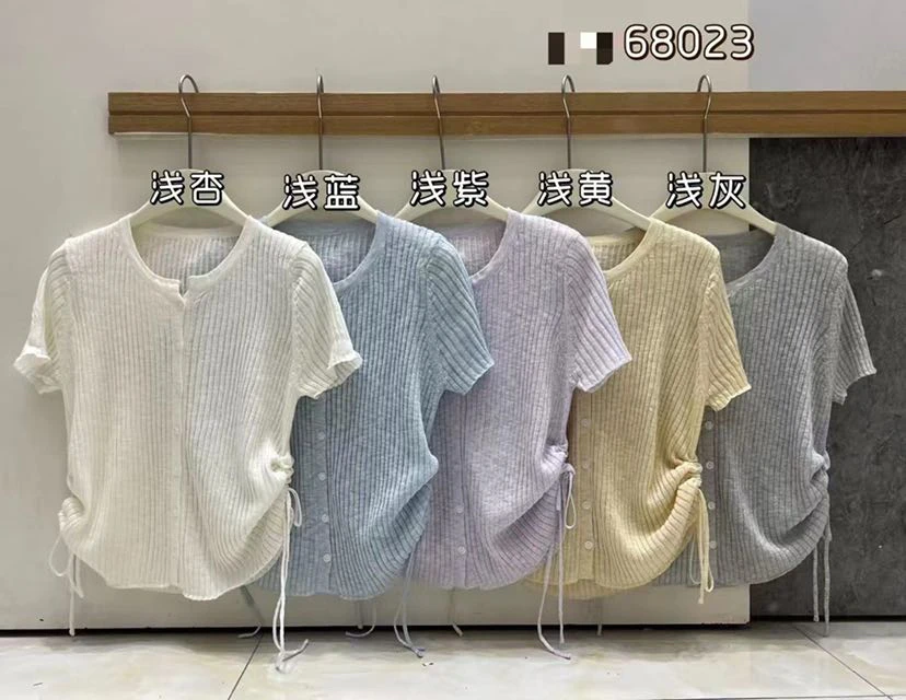 常规款夏季拼接镂空圆领毛针织衫女装浅灰高智淡人风