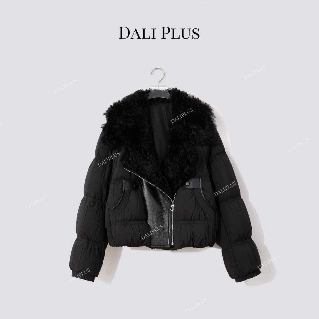 DALI PLUS三-宅托卡羊毛90鹅绒服拼皮短款羽绒服-D5MM3006