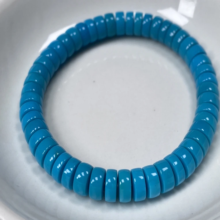 石方珠宝原矿绿松石瓷釉级玉化蓝大尺寸直切手串