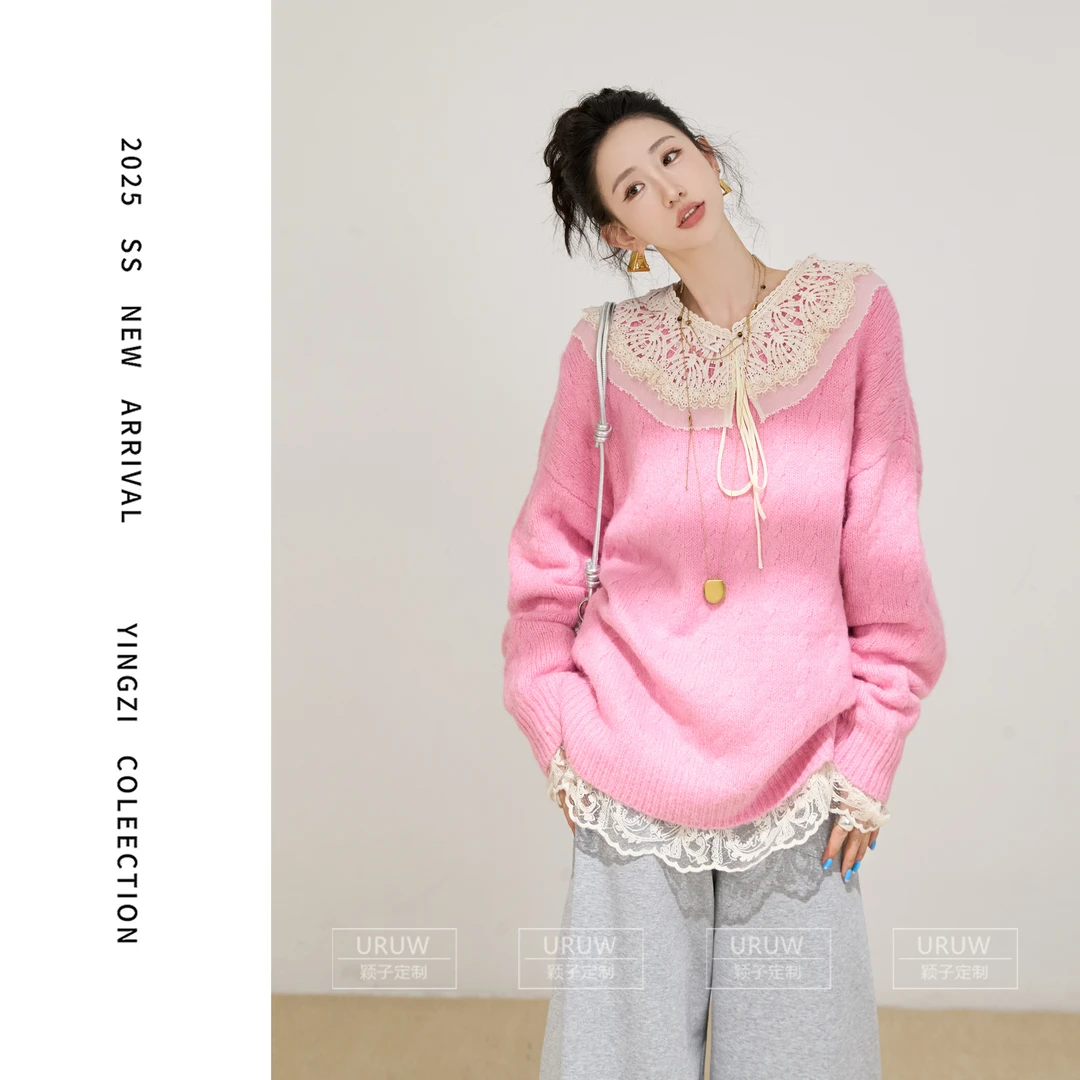 颖子定制【琥珀胶卷】休闲风宽松加厚圆领毛衣通勤慵懒纯色毛衣2010