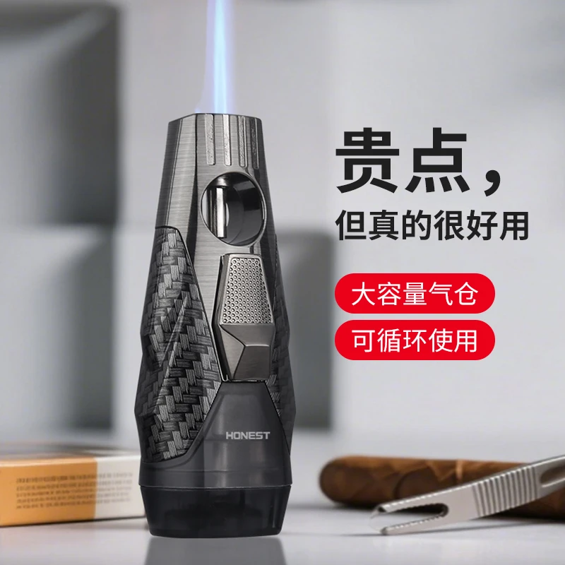 百诚简约创意防风雪茄高级打火机户外直冲蓝焰充气式便携点烟器