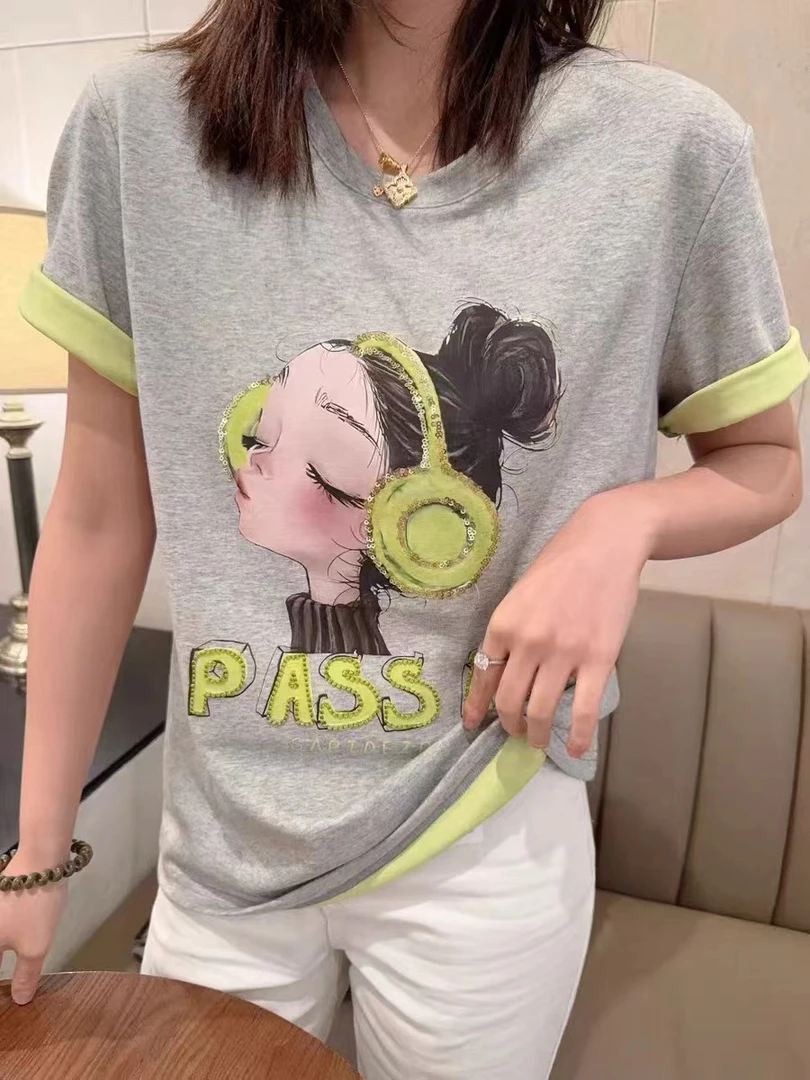 【乖乖女】双色重工绣花短袖夏季新款小众设计上衣杏黄 SLY069