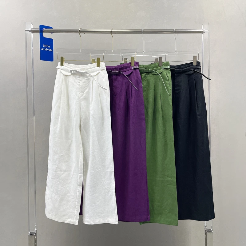 欧货2025夏季新款高腰显瘦休闲裤女宽松亚麻直筒阔腿裤女5980
