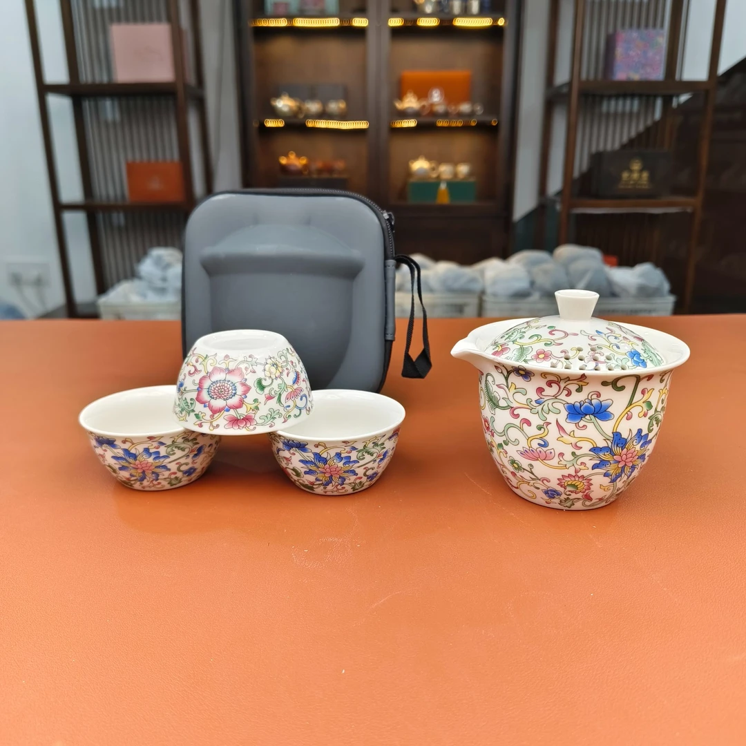 KK0089-缠枝莲珐琅彩旅行套