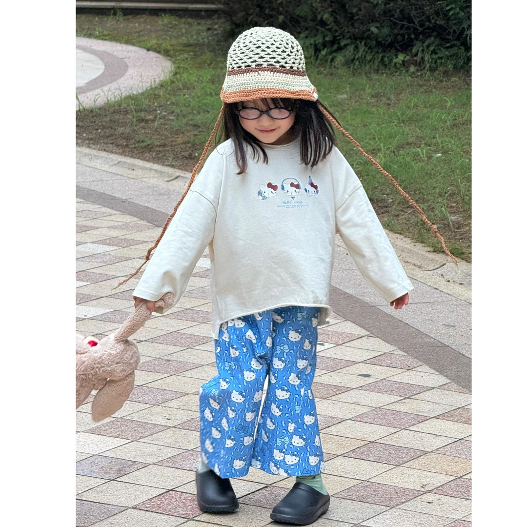 小思家2025早秋新款童装韩版可爱卡通印花长袖T恤满印休闲裤套装