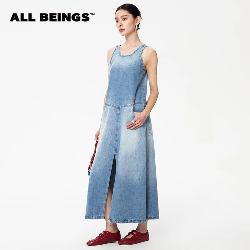 ALL BEINGS25年春夏设计师新款洗水轻薄牛仔背心时尚设计感连衣裙