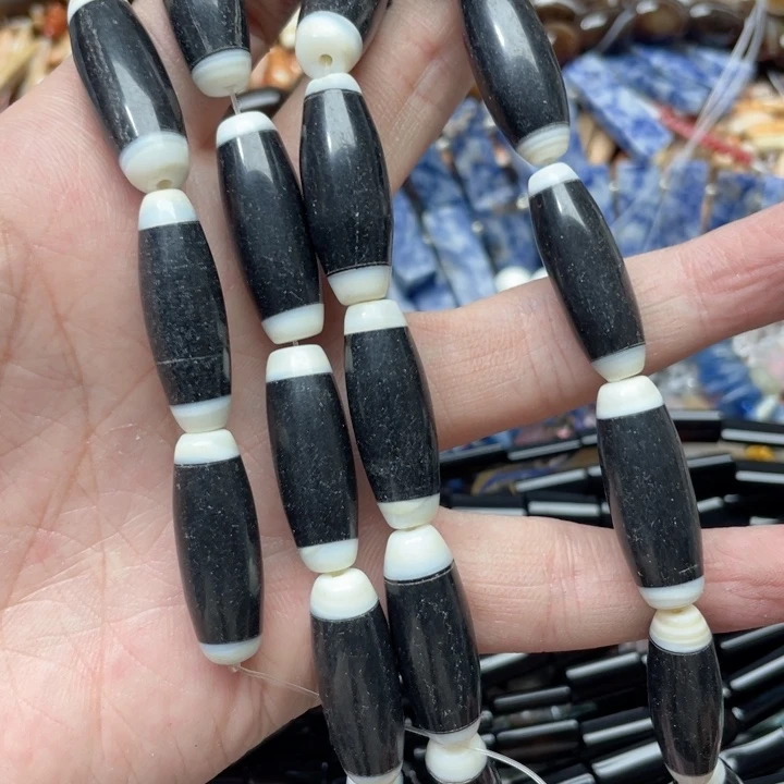 玛瑙/玉髓合金珠宝半成品一条11x30m黑曜白贝桶珠