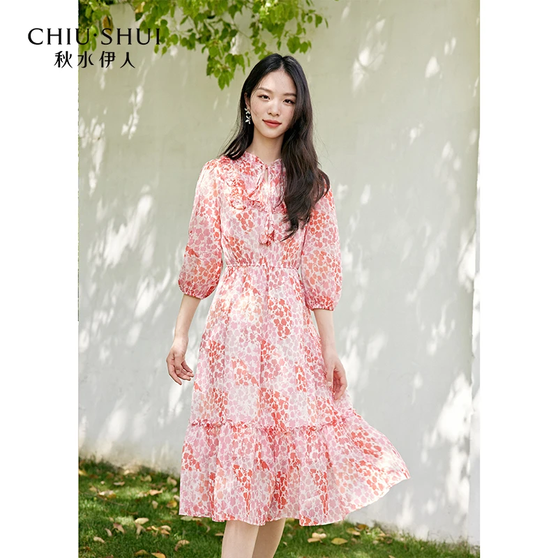 【小铃铛】秋水伊人雪纺连衣裙新款收腰甜美裙子女623203A020086