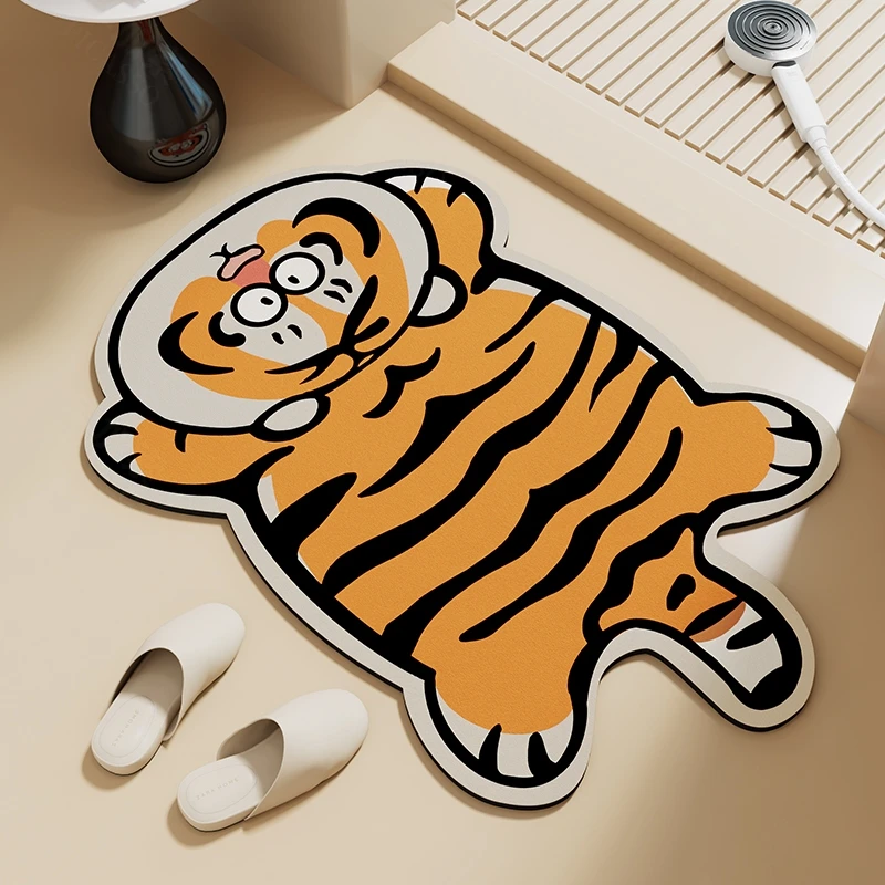 卡通胖虎浴室地垫硅藻泥吸水垫厕所卫生间门口防滑干脚垫异形地毯