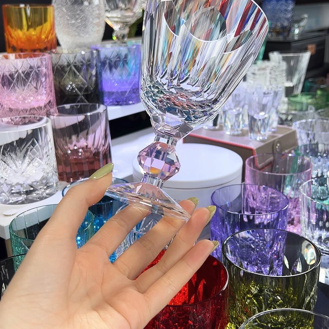 水晶厚款倩透色红酒杯2只