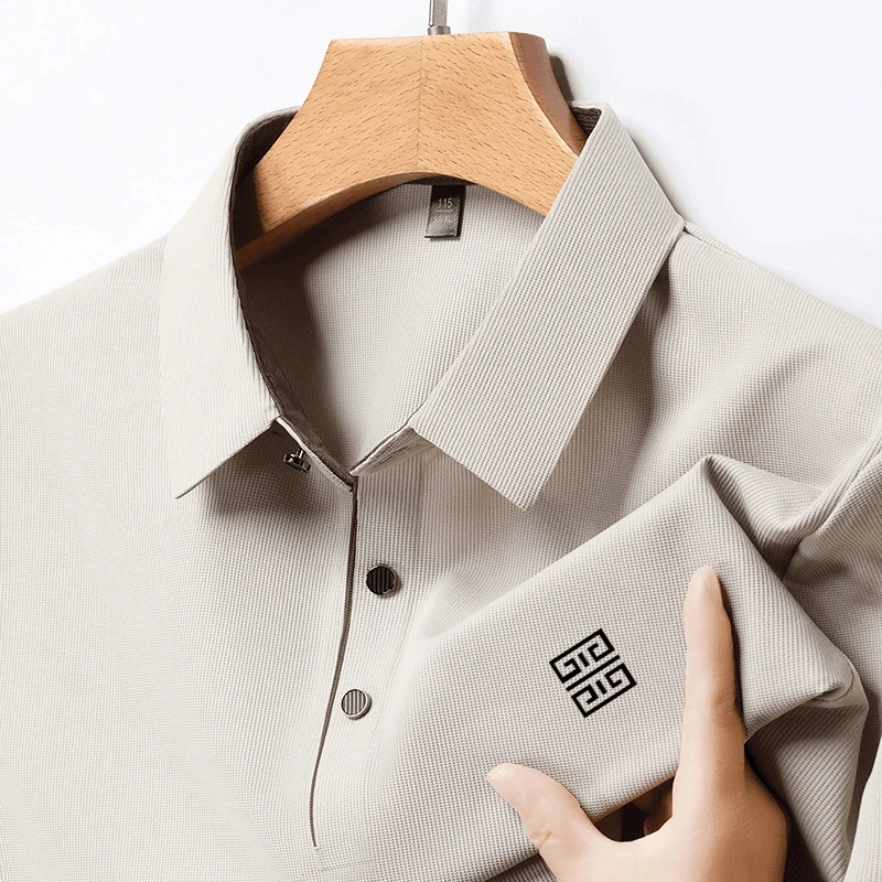 2025夏季新款男士冰丝polo衫商务休闲翻领短袖男T恤纯色薄款透气