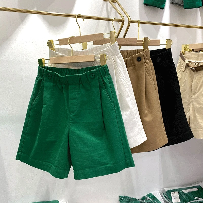 大码阔腿短裤女夏薄款宽松显瘦简约松紧腰中裤外穿高腰工装五分裤