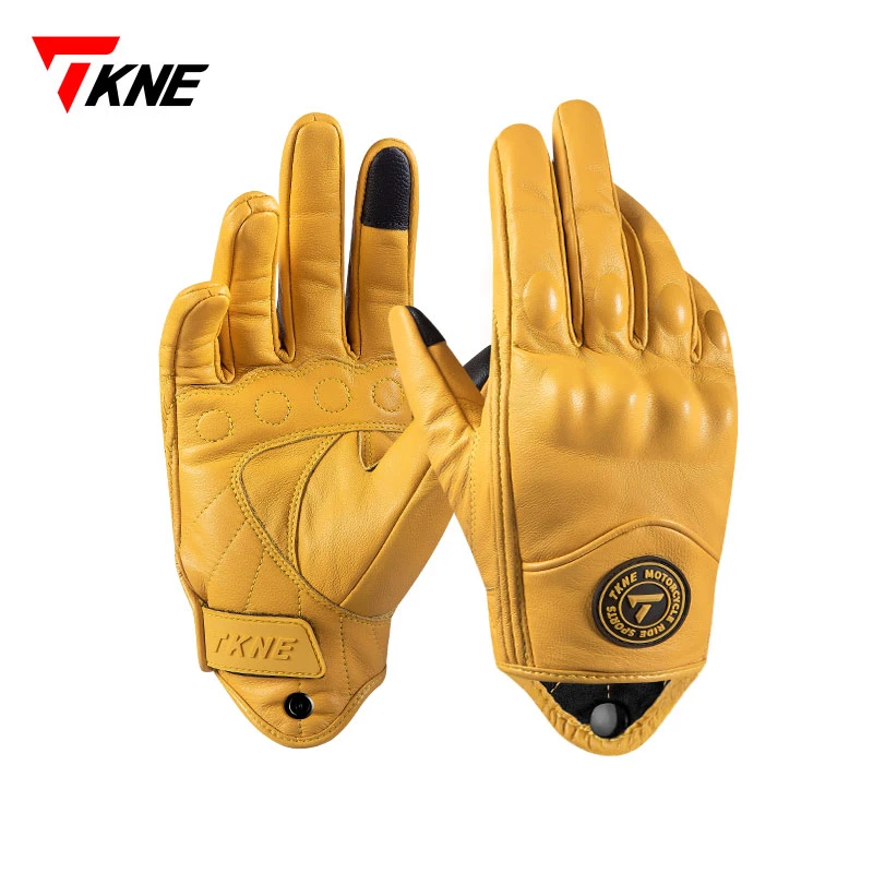 TKNE四季摩托车骑行手套复古真羊皮透气机车装备护具防摔夏季男女