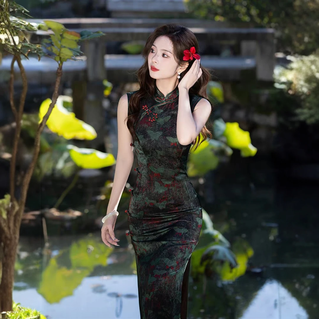 【晚非】新中式夏季少女气质优雅旗袍清新日常可穿长款复古网红