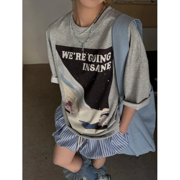 HELLOTANGO《星际穿越》春游出行复古百搭休闲图案T恤552324#