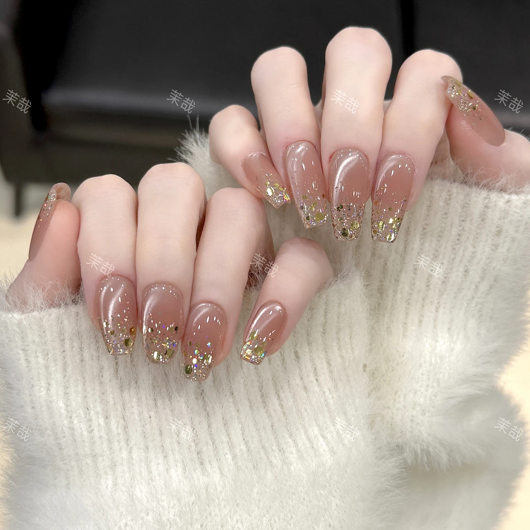 茉哉【落日金砂】纯手工定制美甲拆卸穿戴甲A4196 c