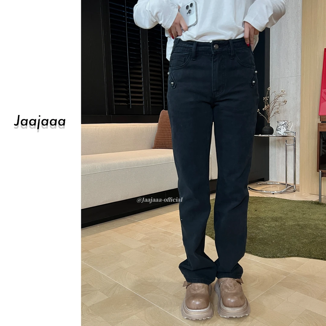 Jaajaaa66号公路 美式复古潮流百搭直筒显瘦显腿长休闲牛仔裤/GBG