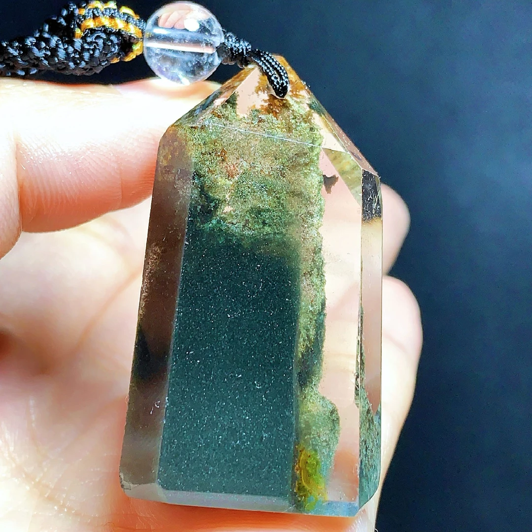 东海水晶天然随形绿幽灵水晶吊坠毛衣链通透原石项坠男女款聚宝盆