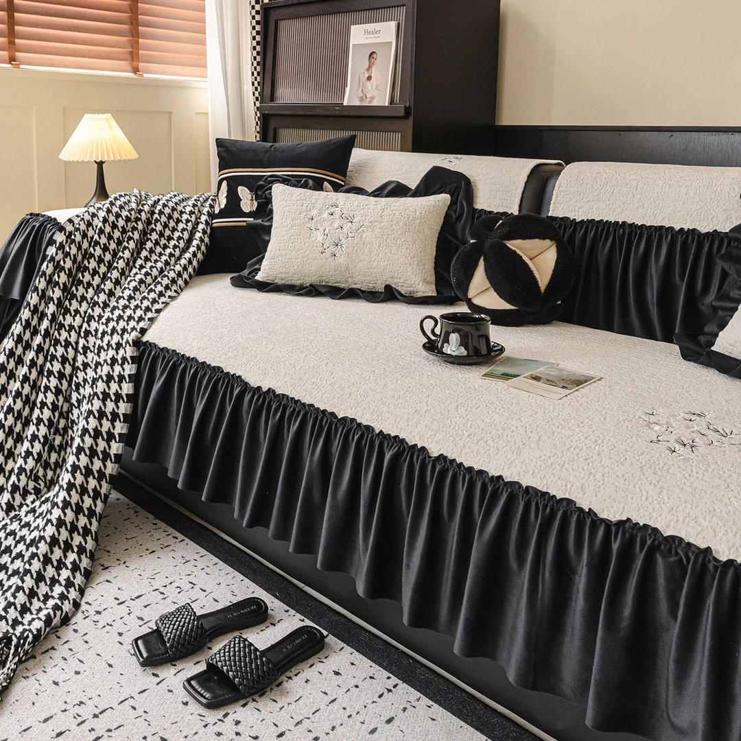 2025新款法式奶油风沙发垫雪尼尔四季通用防滑沙发套罩全包沙发巾