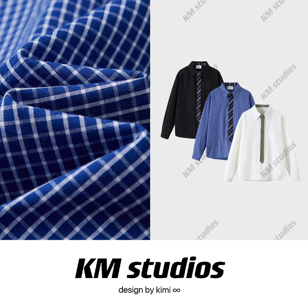 KM studios 25秋老钱松弛拼接假领带长袖衬衫设计感休闲宽松男女