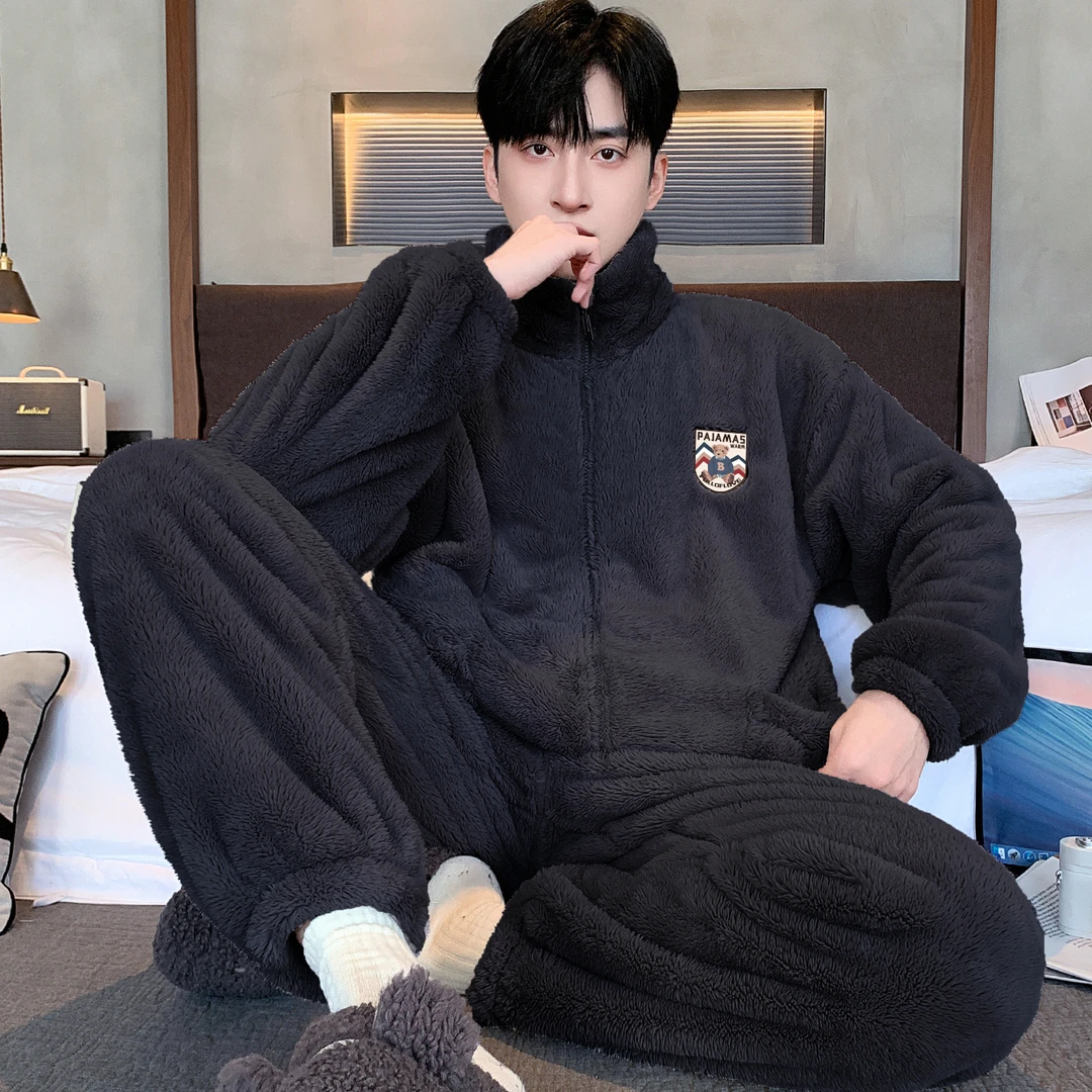 【云感雪花绒】秋冬季暖绒舒适家居服男青年保暖可外穿睡衣两件套