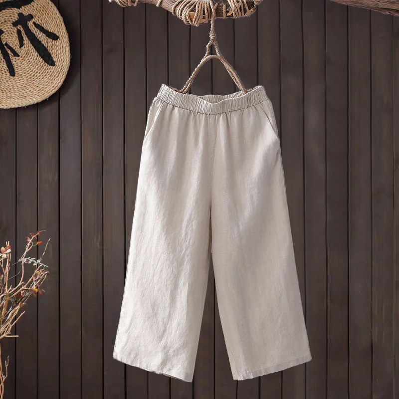 七分裤女夏季薄款显瘦百搭阔腿中式文艺纯色宽松中国风高腰休闲裤